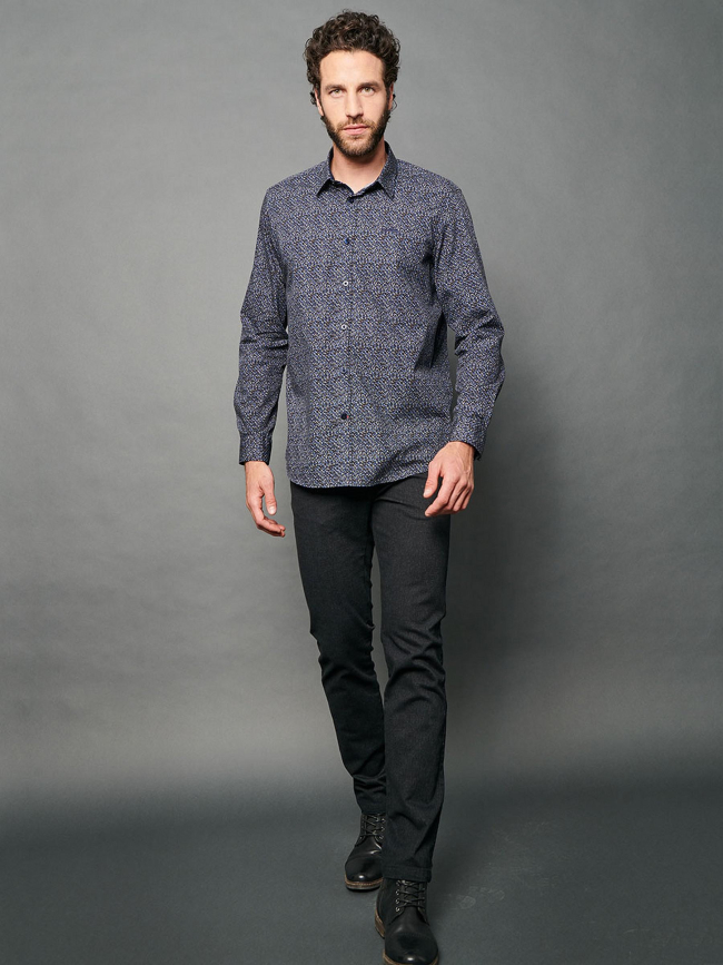 Chemise à pois cameron bleu marine homme - Delahaye