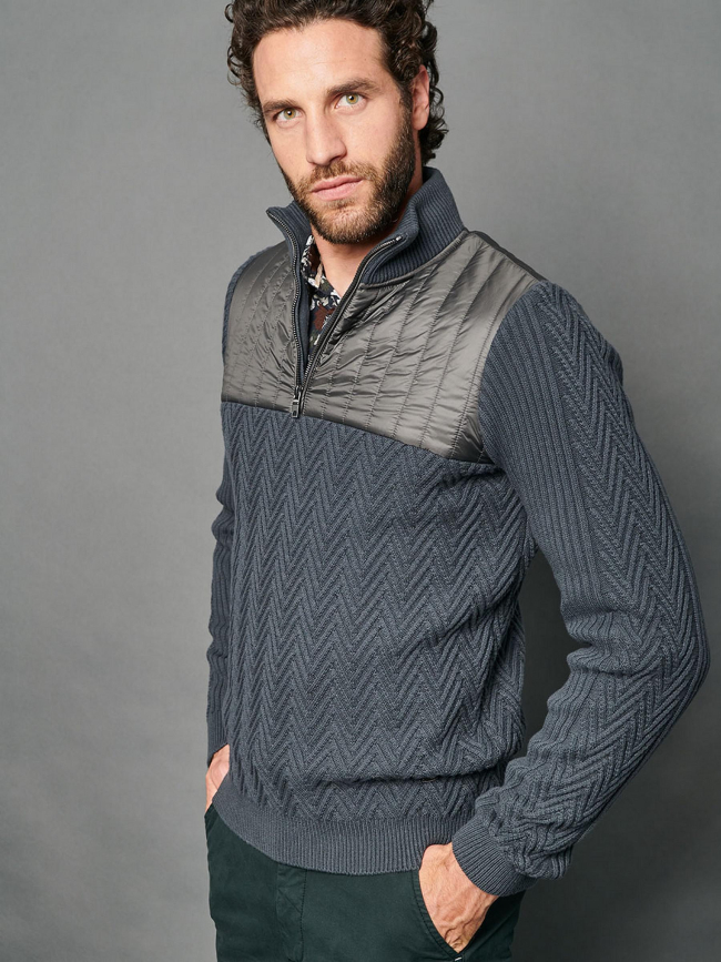 Pull col zippé tom light paon gris homme - Delahaye