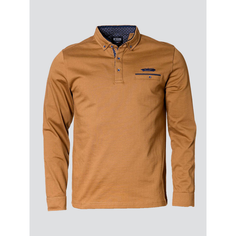 Polo manches longues ludovic marron homme - Delahaye