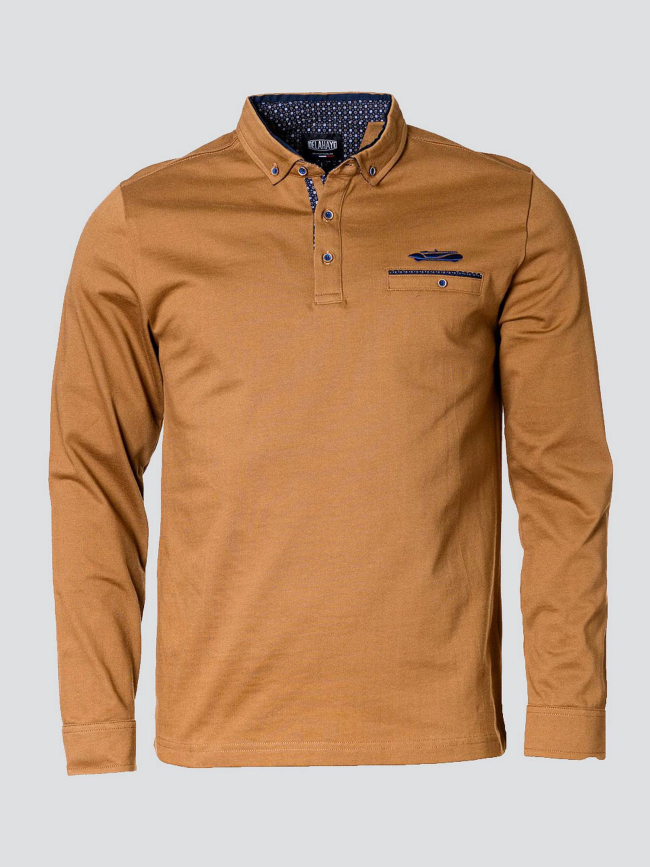 Polo manches longues ludovic marron homme - Delahaye