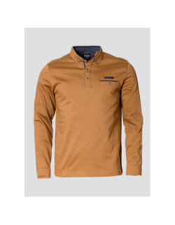 Polo manches longues ludovic marron homme - Delahaye