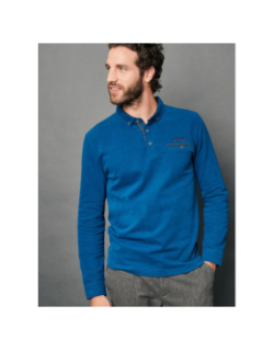 Polo manches longues ludovic bleu homme - Delahaye