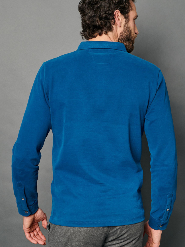 Polo manches longues ludovic bleu homme - Delahaye