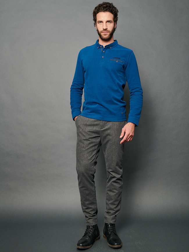 Polo manches longues ludovic bleu homme - Delahaye