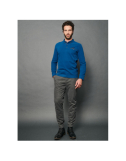 Polo manches longues ludovic bleu homme - Delahaye