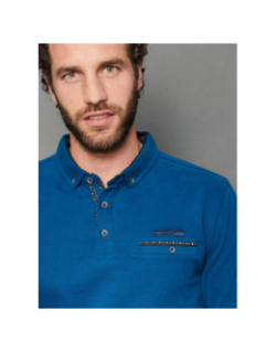 Polo manches longues ludovic bleu homme - Delahaye