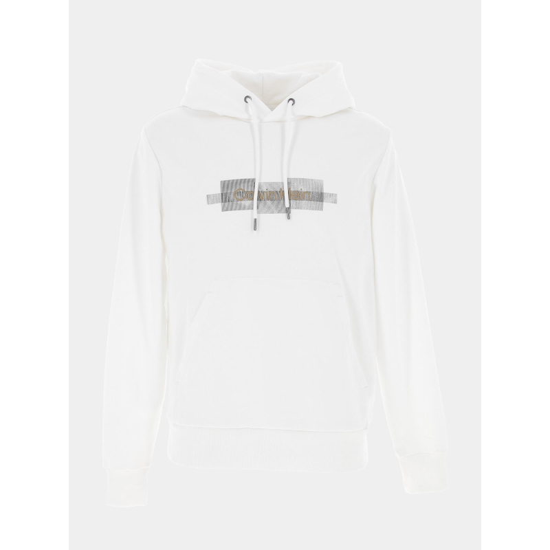 Sweat à capuche box striped logo blanc homme - Calvin Klein