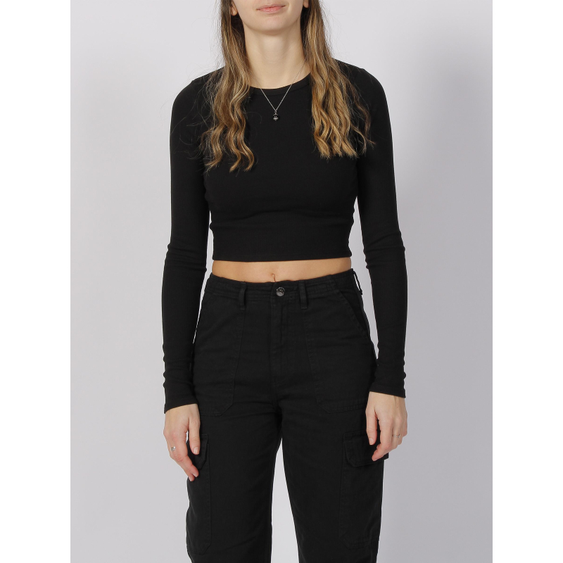 Top manches longues crop côtelé feline noir femme - JJXX