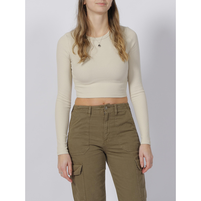 Top manches longues crop côtelé feline beige femme - JJXX