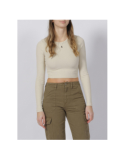 Top manches longues crop côtelé feline beige femme - JJXX