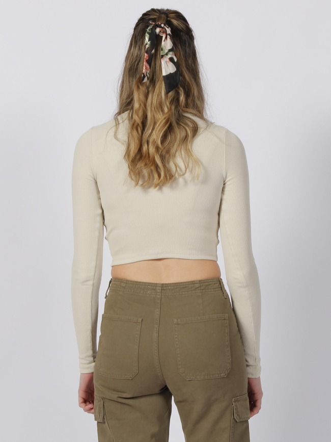 Top manches longues crop côtelé feline beige femme - JJXX