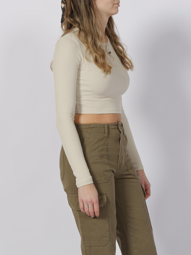 Top manches longues crop côtelé feline beige femme - JJXX