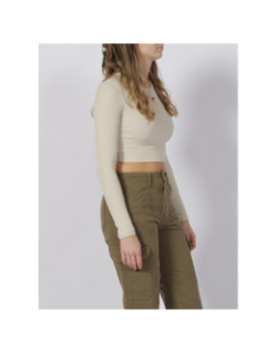 Top manches longues crop côtelé feline beige femme - JJXX