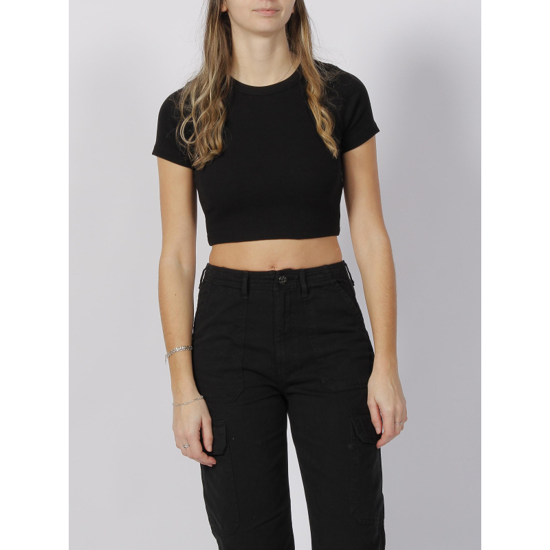 T-shirt crop côtelé florie noir femme - JJXX