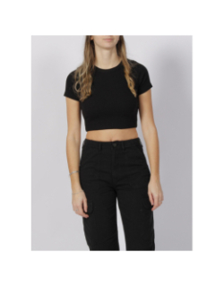 T-shirt crop côtelé florie noir femme - JJXX