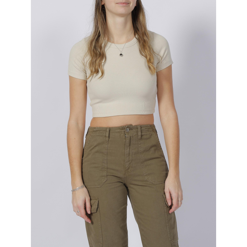 T-shirt crop côtelé florie beige femme - JJXX