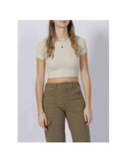 T-shirt crop côtelé florie beige femme - JJXX