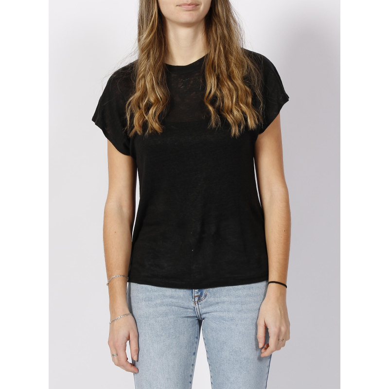 T-shirt en lin col rond noir femme - Calvin Klein