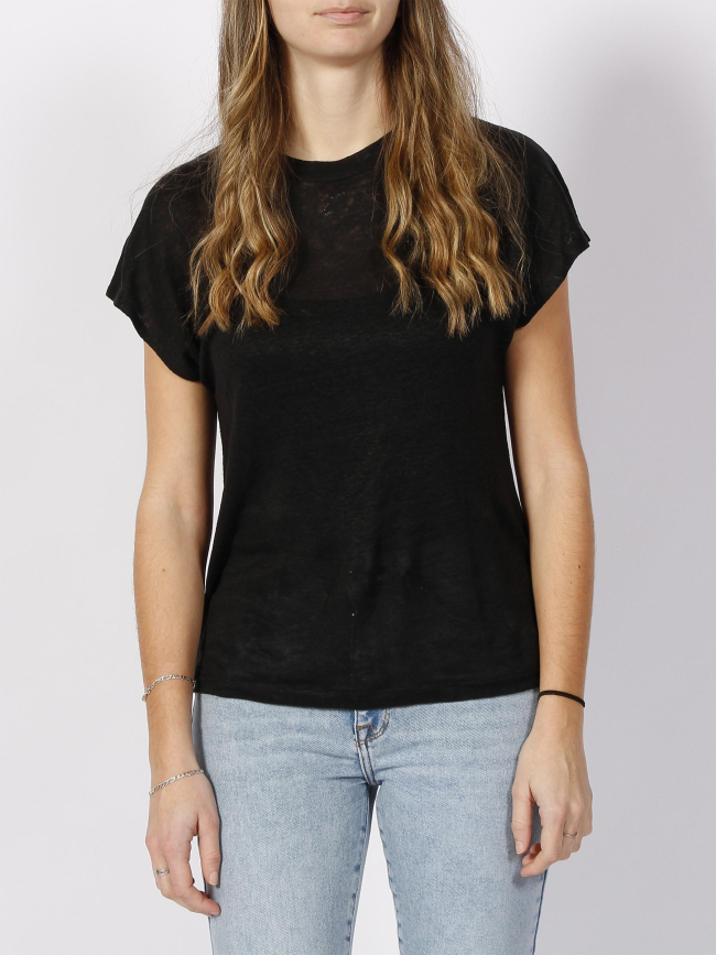 T-shirt en lin col rond noir femme - Calvin Klein