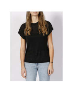 T-shirt en lin col rond noir femme - Calvin Klein