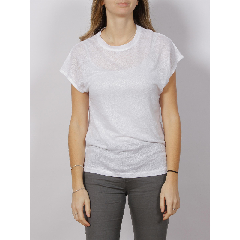 T-shirt en lin col rond blanc femme - Calvin Klein