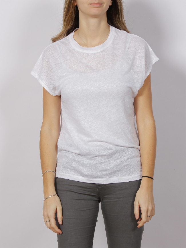 T-shirt en lin col rond blanc femme - Calvin Klein