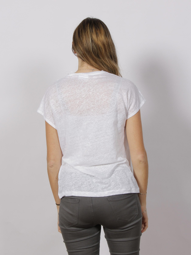 T-shirt en lin col rond blanc femme - Calvin Klein