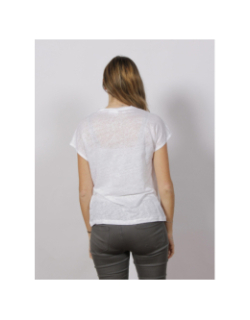 T-shirt en lin col rond blanc femme - Calvin Klein