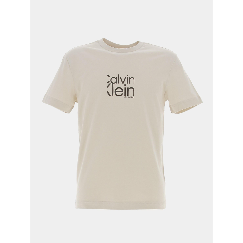 T-shirt matte front logo beige homme - Calvin Klein