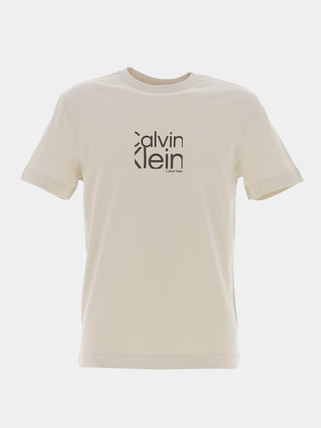 T-shirt matte front logo beige homme - Calvin Klein