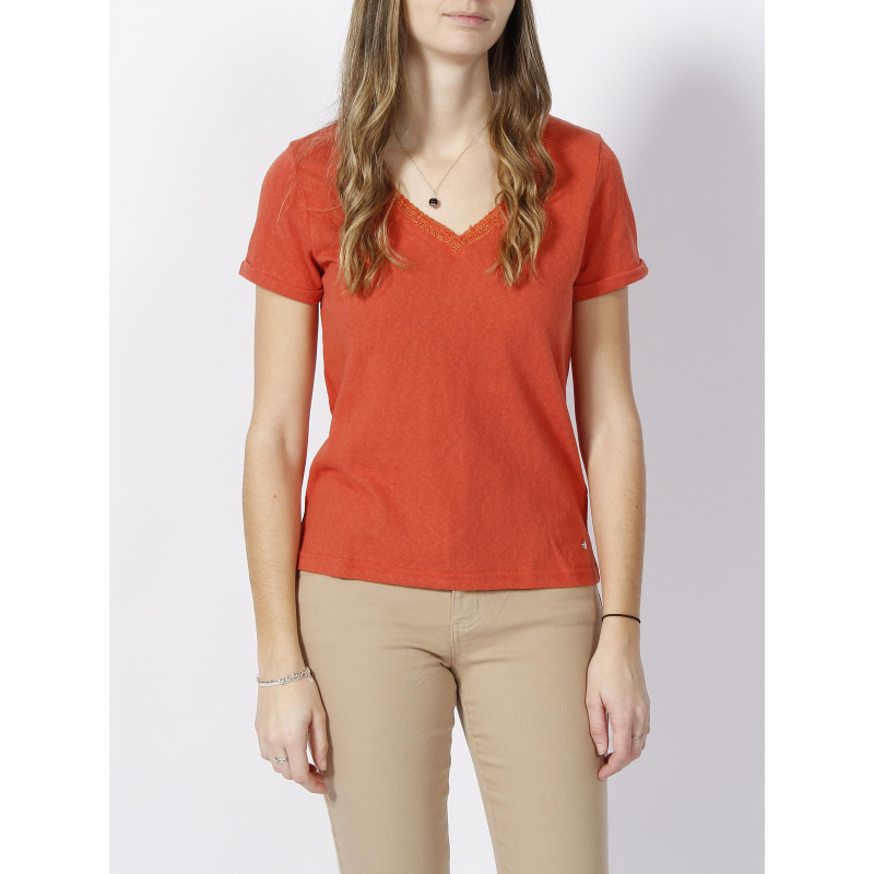 T-shirt chenoa col pailleté orange femme - Deeluxe