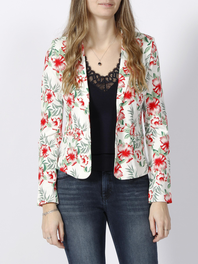 Veste blazer à fleurs pop trash blanc femme - Only