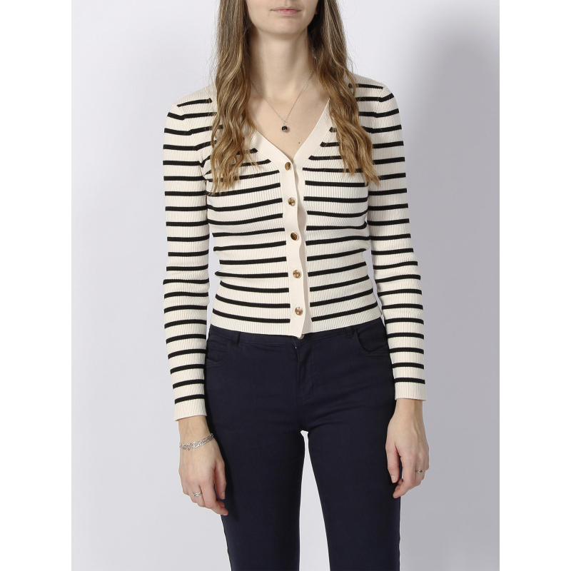 Gilet cardigan marinière milia blanc noir femme - Morgan