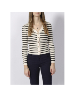 Gilet cardigan marinière milia blanc noir femme - Morgan