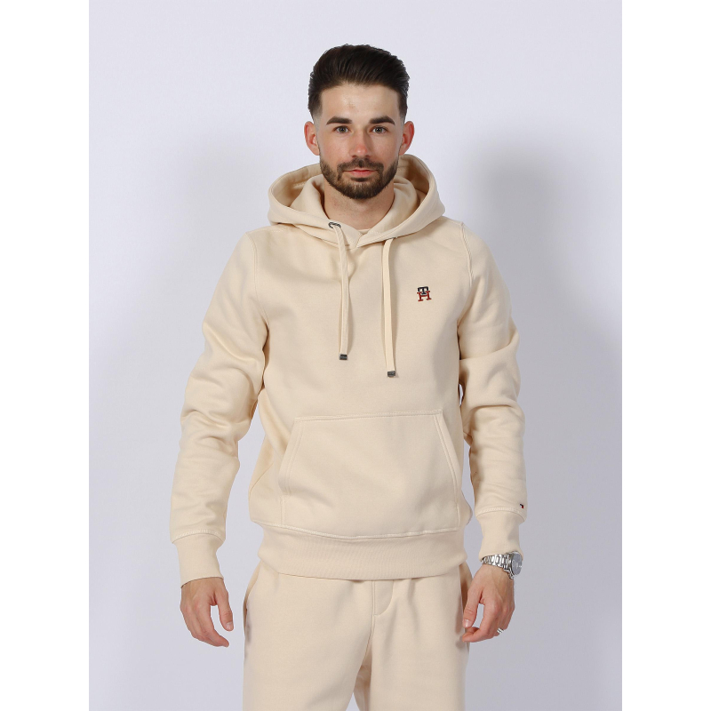 Sweat à capuche petit logo beige homme - Tommy Hilfiger