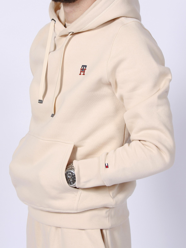 Sweat à capuche petit logo beige homme - Tommy Hilfiger