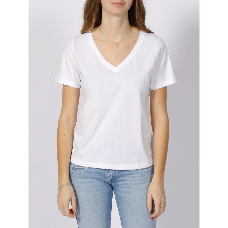 T-shirt smooth col v blanc femme - Calvin Klein