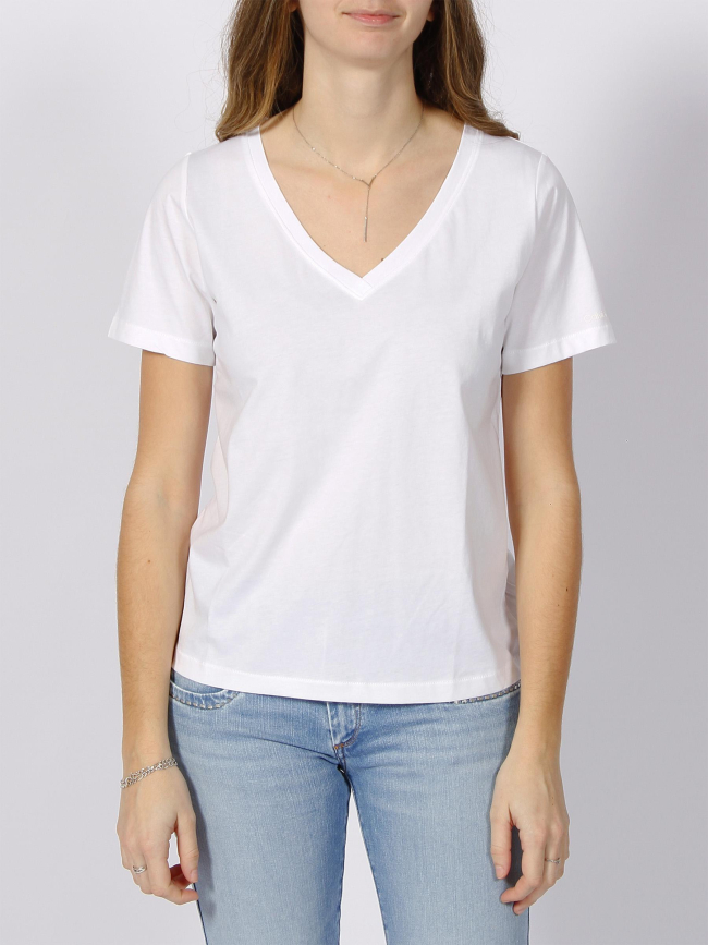 T-shirt smooth col v blanc femme - Calvin Klein