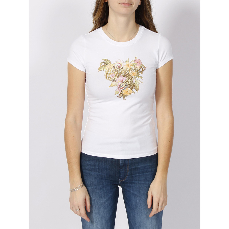 T-shirt hibiscus logo r4 blanc femme - Guess