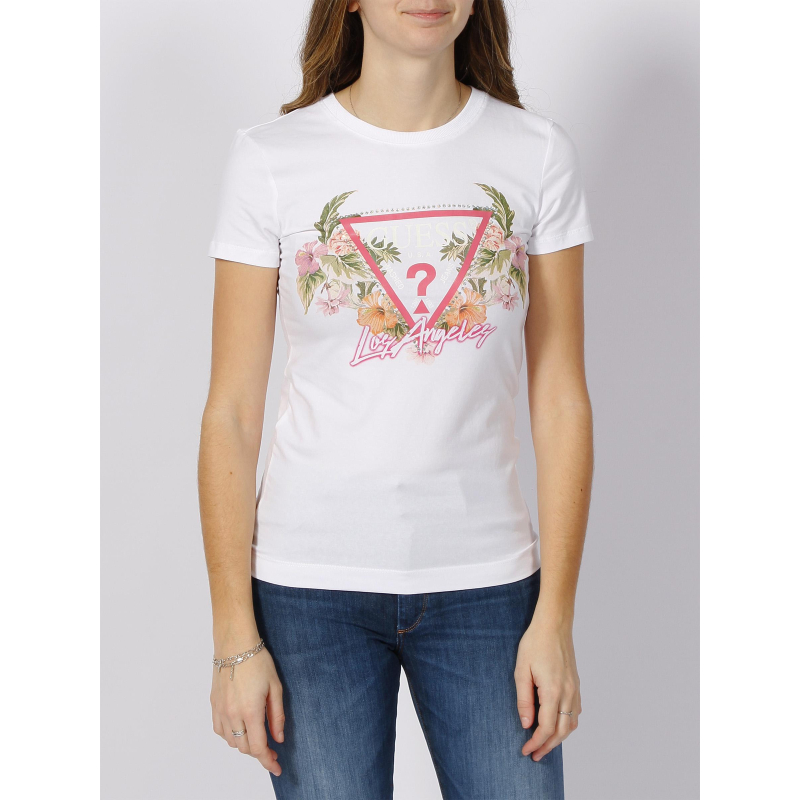 T-shirt triangle flowers blanc femme - Guess