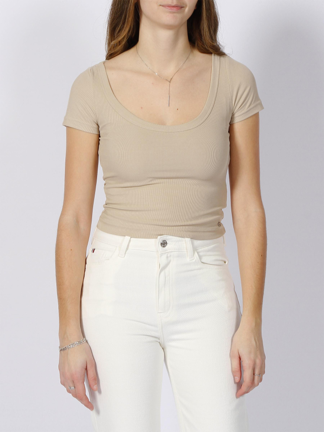 T-shirt cheryl jewel dos ouvert beige femme - Guess