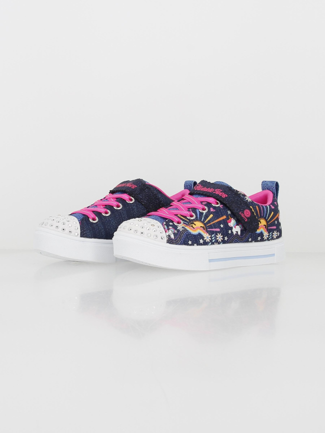 Baskets à scratch twinkle licorne strass bleu marine fille - Skechers