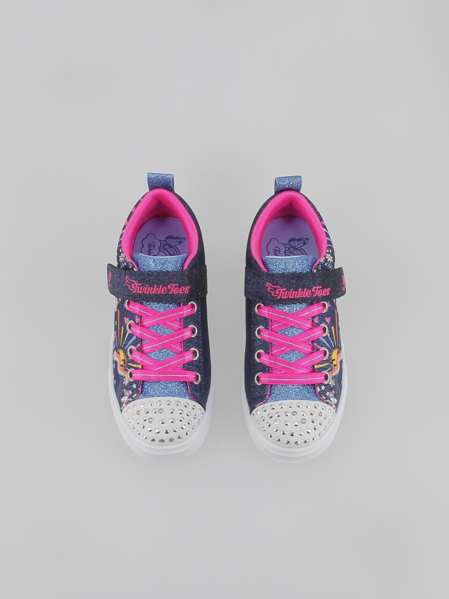 Baskets à scratch twinkle licorne strass bleu marine fille - Skechers