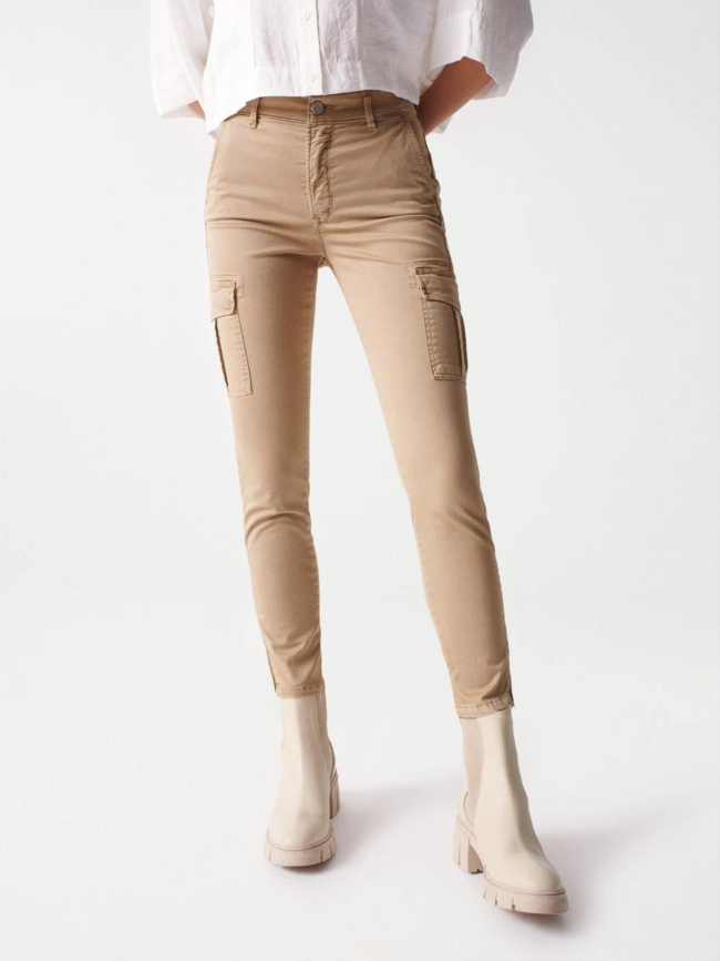 Pantalon cargo glamour crop beige femme - Salsa