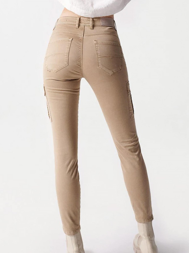 Pantalon cargo glamour crop beige femme - Salsa