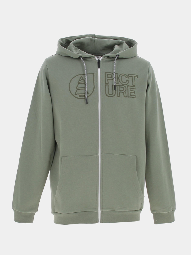 Sweat zippé à capuche basement vert kaki homme - Picture