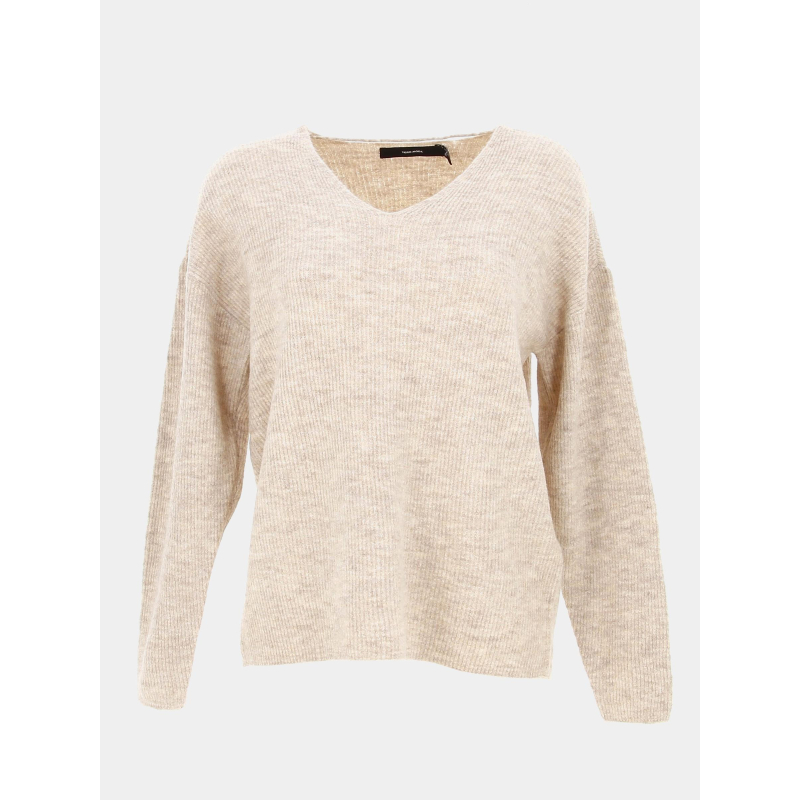 Pull maille fine col v crewlefile beige femme - Véro Moda