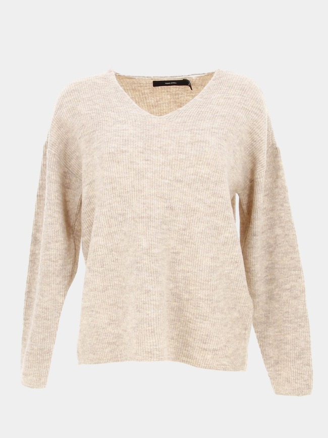 Pull maille fine col v crewlefile beige femme - Véro Moda