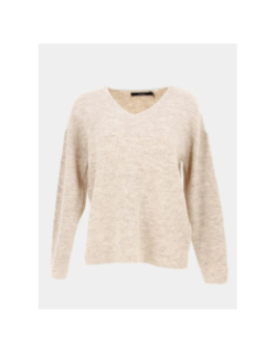 Pull maille fine col v crewlefile beige femme - Véro Moda
