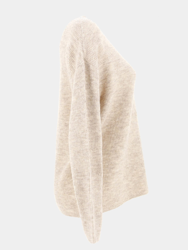 Pull maille fine col v crewlefile beige femme - Véro Moda